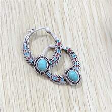 1 Cặp bông tai hình lông vũ màu xanh ngọc lam mô phỏng phong cách Boho Vintage, Quà tặng trang sức thời trang cho phụ nữ - Màu Bạc Cổ - Xem 3