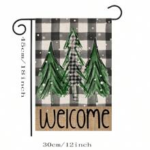 1 Stück Weihnachten Buffalo Check Gartenflagge, doppelseitige karierte Kranz Schwarz & Schneemann Gartenflagge, Winter Feiertag Yard Außen Weihnachtsdekoration, 30*45CM - Mehrfarbig - Übersicht 6