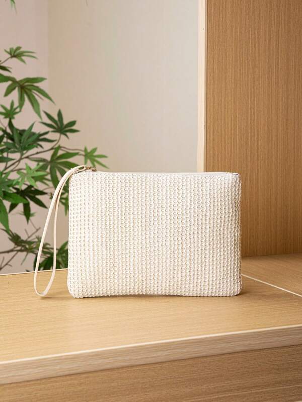 White Woven Straw Clutch Wallet For Women, Tready Party Bags,Perfect For Party, Wedding, Prom, Dinner/Banquet, Holiday Essentials,Perfect For Travel, Vacation, Holiday & Beach, Perfectly Matching With Prom Accessories, Eye-Catching Beach Bag Summer, Summer Straw Beach Bag For Women, Beach Necessities,Beach Essentials,Beach Stuff & Summer Essentials