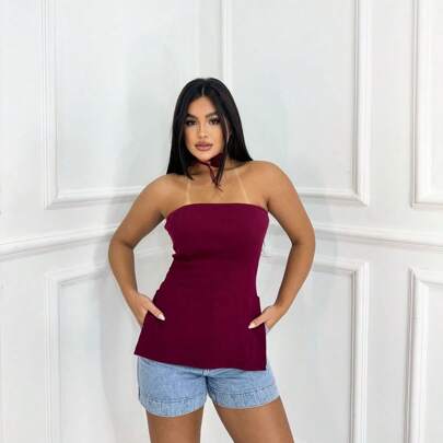 Blusa Sem Alças Assimétrica Tomara Que Caia Para Mulheres