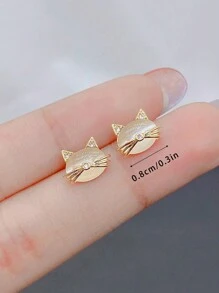 1 par Pendientes con diseño de oreja de gato lindos, adecuados para niñas - Amarillo - Ver 2