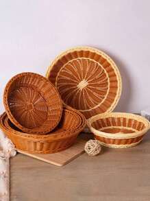 1 pièce Panier à pain style rotin, panier à fruits, plateau de présentation de dessert, plateau empilable, panier de rangement multifonctionnel, panier en osier tressé à la main