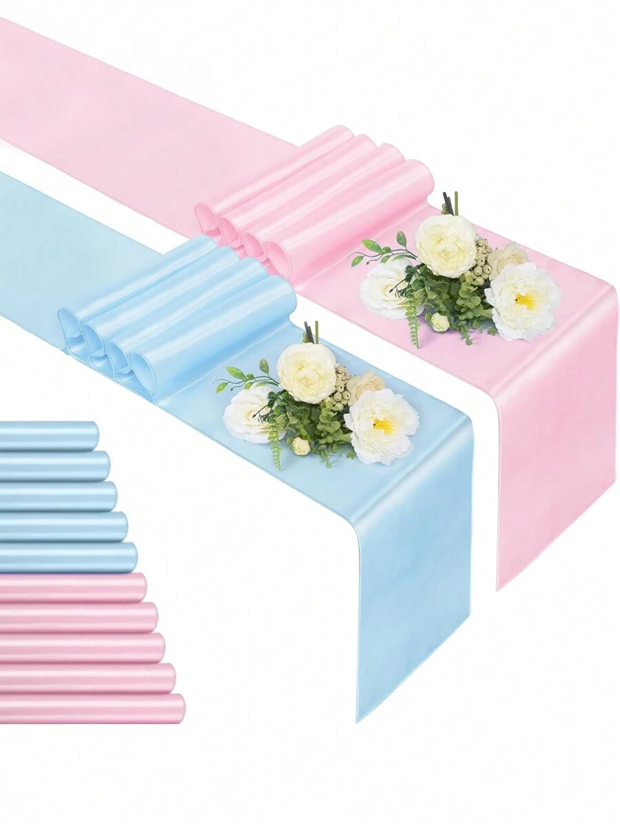 1/2pcs Pink Blue Table Runner, Satin Table Runner For Baby Shower Gender Reveal Baby Blue Pink Silk Satin Table Runner For New Year Valentines Day Wedding Banquet Birthday Party Baby Shower Family Decorations Gifts