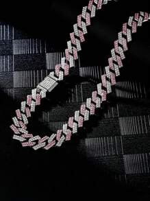 kuuioe 1pc Punk Hip Hop Dopamine Style Full Rhinestone Necklace, Unisex Fashion Y2K Necklace & Bracelet, Multiple Sizes For Daily Wear