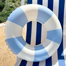 1pc Inflatable Striped Blue And Pink PVC Unisex Floating Pool Water Inflatable Ring