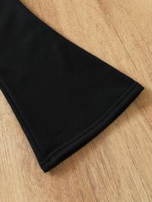 2pcs/Set Young Girl Letter Print Half Zip Hoodie And Flared Pants 2-4Y Spring Autumn New Arrival