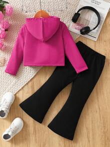 2pcs/Set Young Girl Letter Print Half Zip Hoodie And Flared Pants 2-4Y Spring Autumn New Arrival