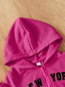 2pcs/Set Young Girl Letter Print Half Zip Hoodie And Flared Pants 2-4Y Spring Autumn New Arrival