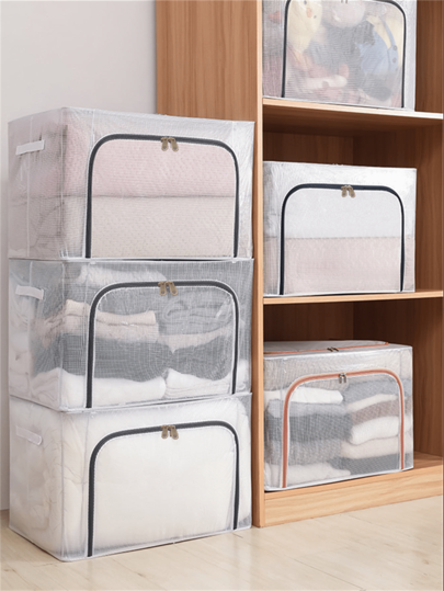 1pc Large Capacity Quilt Storage Bag PVC Storage Box With Zipper, Large Capacity Foldable Clothes, Blankets, Quilt Storage Bag - Durable Handle, Very Suitable For Storage In Closet, Bedroom, Dormitory, Multifunctional Toys, Seasonal Clothing, Household Storage Accessories, Clothes Storage Bag