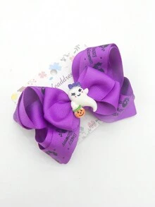 Kẹp tóc Halloween dành cho thanh thiếu niên, Kẹp tóc nơ in kỹ thuật số lớn bằng polyester, Phụ kiện dự tiệc Mắt ma đầu lâu & thông thường, Phù hợp cho trẻ em từ 3-14 tuổi - 1 cái - Xem 10