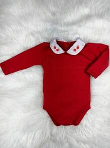 Newborn Baby Girl Bodysuit With Embroidered Collar - Red - View 2