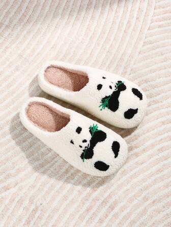New Autumn Winter Women Panda Embroidery Slippers, EVA Non-Slip Sole Home Slippers, Cute Quiet Slippers For Travel, Hotel Domestic Large Size Women Shoes
