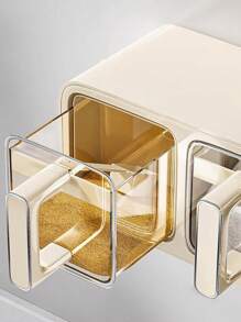 1 pieza Frasco de especias de lujo multiusos de tonos gris y blanco, caja de almacenamiento de estante de especias, recipiente de especias autoadhesivo para montaje en pared, apariencia elegante, adecuado para gabinete, cocina, puede almacenar azúcar, sal, pimienta y otros condimentos, sin necesidad de perforar, se puede colocar en el mostrador de la cocina y el área de almacenamiento de alimentos - Multicolor - Ver 3
