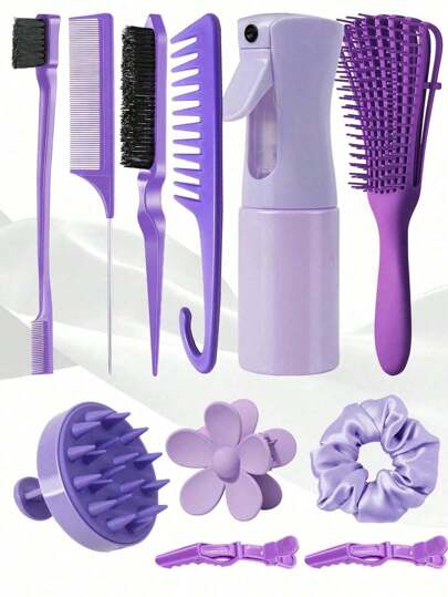 1 pezzo/5 pezzi/11 pezzi Set di spazzole per capelli unisex, include pettine, pettine laterale, pettine a denti larghi, spazzola per ricci con flacone spray, spazzola districante, fermagli per capelli, spazzola per acconciature - adatto per tutti i tipi di capelli e per viaggiare (colore casuale per alcuni articoli), Strumenti per lo styling dei capelli
