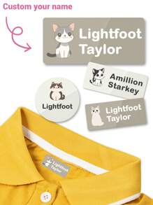 Autocollants personnalisés imperméables, étiquettes de nom personnalisées pour enfants, fournitures scolaires pour enfants, étiquettes de vêtements pour garderie, étiquettes pour vêtements, autocollants d'étiquette de nom personnalisables, autocollants personnalisables, autocollants personnalisés, fournitures scolaires pour enfants, garçon, fille - Style 15-Chaton 15 - Voir 3