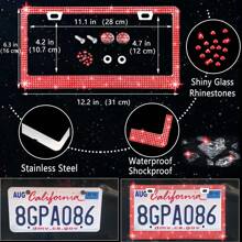 27件套闪亮汽车配件套装，女士专属，闪亮方向盘套（通用15英寸），闪亮车牌框，手机支架，汽车杯垫，女士汽车配件 - 紅色 - 查看 4