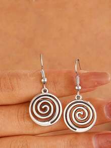 复古简约高品质螺旋吊坠耳环、时尚配饰 - 銀色 - 查看 3