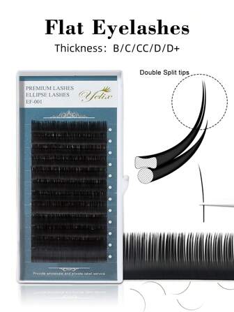  Yelix 1Box Ellipse Flat Eyelash Extension Split Tips Super Light And Soft Lashes Daily Makeup Tools B/C/CC/D/D+ Curl For Choicelash Clusters,Eyelash Clusters,Individual Eyelashes,Lashes,Fake Lashes