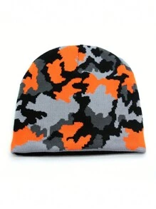Camo Knit Beanie Hat, Outdoor Casual Travel Windproof Warm Cap Fall Outfit - A - View 4