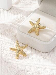 1pair European & American Minimalist Geometric Asymmetrical Starfish Shaped Versatile Stud Earrings For Women, Hot Selling