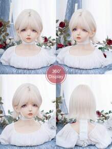 alicegarden 1 Pieza Peluca sintética resistente al calor, corta y recta con las puntas ligeramente rizadas con flequillo, en color blanco dorado, de 10 pulgadas de largo, hecha de fibra, peluca elegante, natural y realista (sin accesorios)