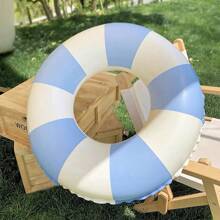 1pc Inflatable Striped Blue And Pink PVC Unisex Floating Pool Water Inflatable Ring