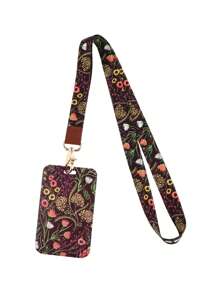 1 Set mit Blumen- und Pflanzenmuster Lanyard + Ausweishalter Kombination, Ausweishalter für Personalausweis, Arbeitsausweis, Arzt, Krankenschwester, Brustkartenhalter, Lehrer Lanyard, Schlüsselband, Ausweiskordel, einzeln oder kombiniert verwendbar, Schulmaterial, Schulbeginn