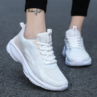 STARNOVO 2025春秋新款透气网面休闲运动鞋，女士款，时尚纯色，轻便舒适，防滑软底，黑色跑步鞋，系带网面鞋面户外运动鞋，适合夏季，休闲户外旅行运动鞋，尺码35-41