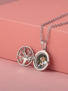 Customized Personalized Color Photo Gem Inlaid Tree Of Life Necklace Father's Day Gift Mother's Day Gift Valentine's Day Gift Birthday Anniversary Gift Friends Classmates Graduation Christmas Family High-End Gift