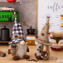 Christmas Decoration 2pcs Home Decor Coffee Gnome With Coffee Beans Rudolph Figurine - Multicolor - View 3