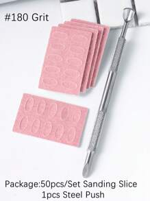 50pcs Pink Sandpaper Sheets, Russian Steel Pusher Set, 180 Grit Sanding Paper, Oblique Pusher Replacement Self-Adhesive Sanding Discs, Manicure Tools, Back To School, Nails, Manicure Tools (Suitable For Fake Nails) - Multicolor - View 6