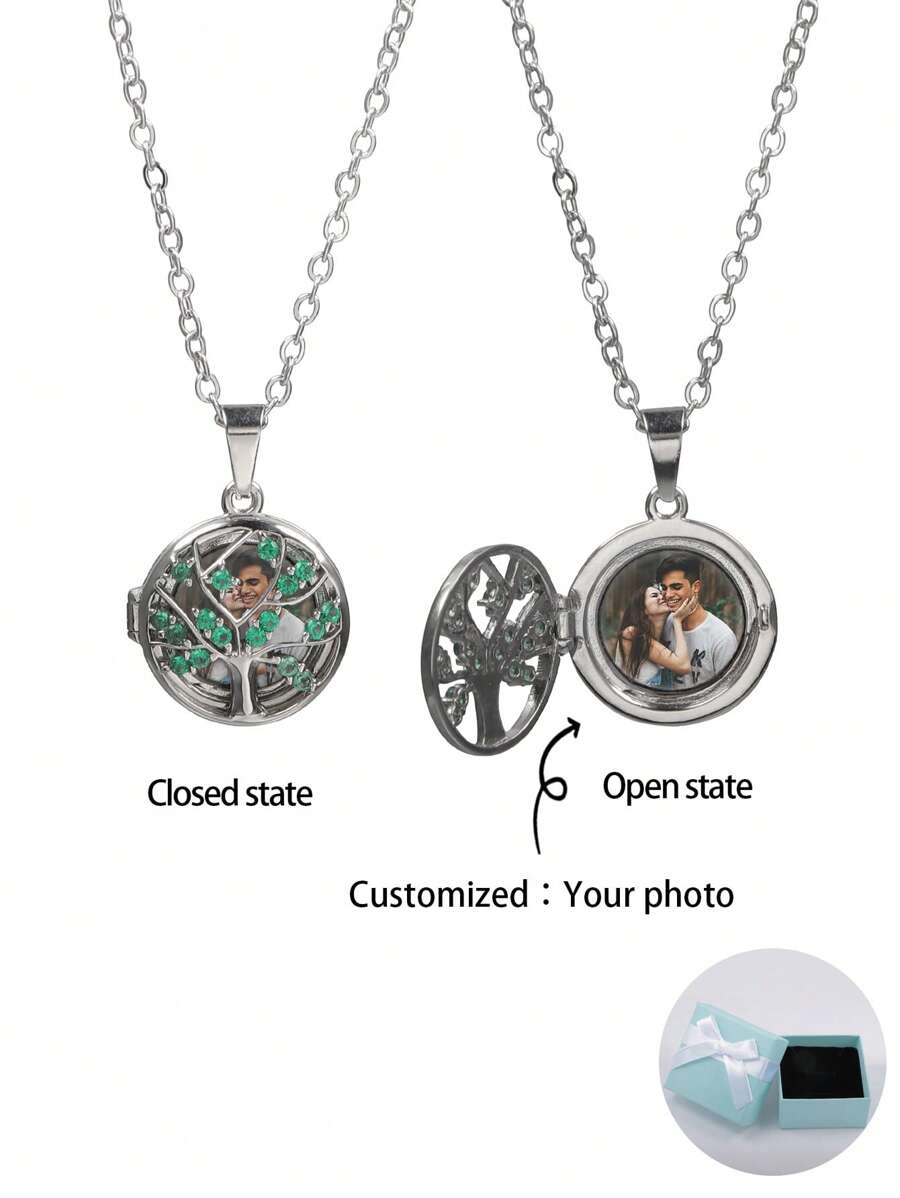 Customized Personalized Color Photo Gem Inlaid Tree Of Life Necklace Father's Day Gift Mother's Day Gift Valentine's Day Gift Birthday Anniversary Gift Friends Classmates Graduation Christmas Family High-End Gift