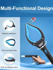 1 件可折叠抓取工具，32.7 英寸超长便捷垃圾拾取爪抓取工具，移动辅助延长臂用于垃圾收集（蓝色） - 彩色 - 查看 3