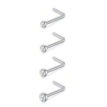 Clous de nez 20g 18g Anneaux de nez Clous de nez en forme de L en acier chirurgical inoxydable avec petit diamant Clous de nez pour femmes et hommes Anneaux de nez tire-bouchon Clous de piercing de nez à vis