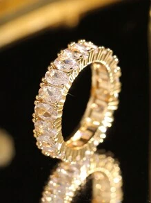 1 件优雅椭圆形 CZ 戒指，适合女士女孩水晶戒指生日新娘装扮女性节日珠宝礼物 - 金色 - 查看 6