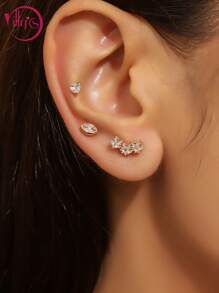 3pcs Set Diamond Drop Stud Earrings For Women, Miscatched Stacking Earrings Set, Daily/Dating/Gift - Earrings - View 12