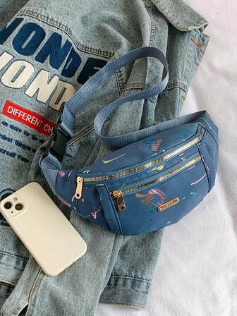 Fashionable Women's Fanny Pack Shoulder Crossbody Bag, Metallic Coin Pouch, Outdoor Multifunctional Chest Bag