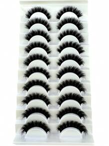 New 10 Pairs 6d Fluffy Lashes Makeup Eyelashes Soft Fluffy Lashes False Eyelashes Handmade Reusable Short Natural Eyelashes Dramatic Artificial 3D Mink Lashes Extension Makeup 3D Cilioss False Eyelashes - Black - View 6