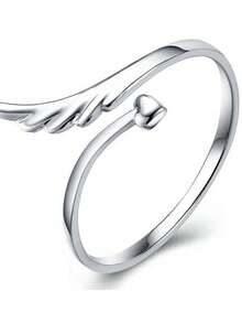 BALMORA 1pc Fashionable Versatile S925 Sterling Silver Angel Wing Adjustable Open Ring, Suitable For Women's Daily Commute Wear - Silver - View 8