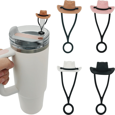 4pcs Straw Caps, Compatible With Cups, Silicone Straw Caps, Cowboy Hat Design, Suitable For 10mm (0.4 Inch) Straws, Cute Women's Gift