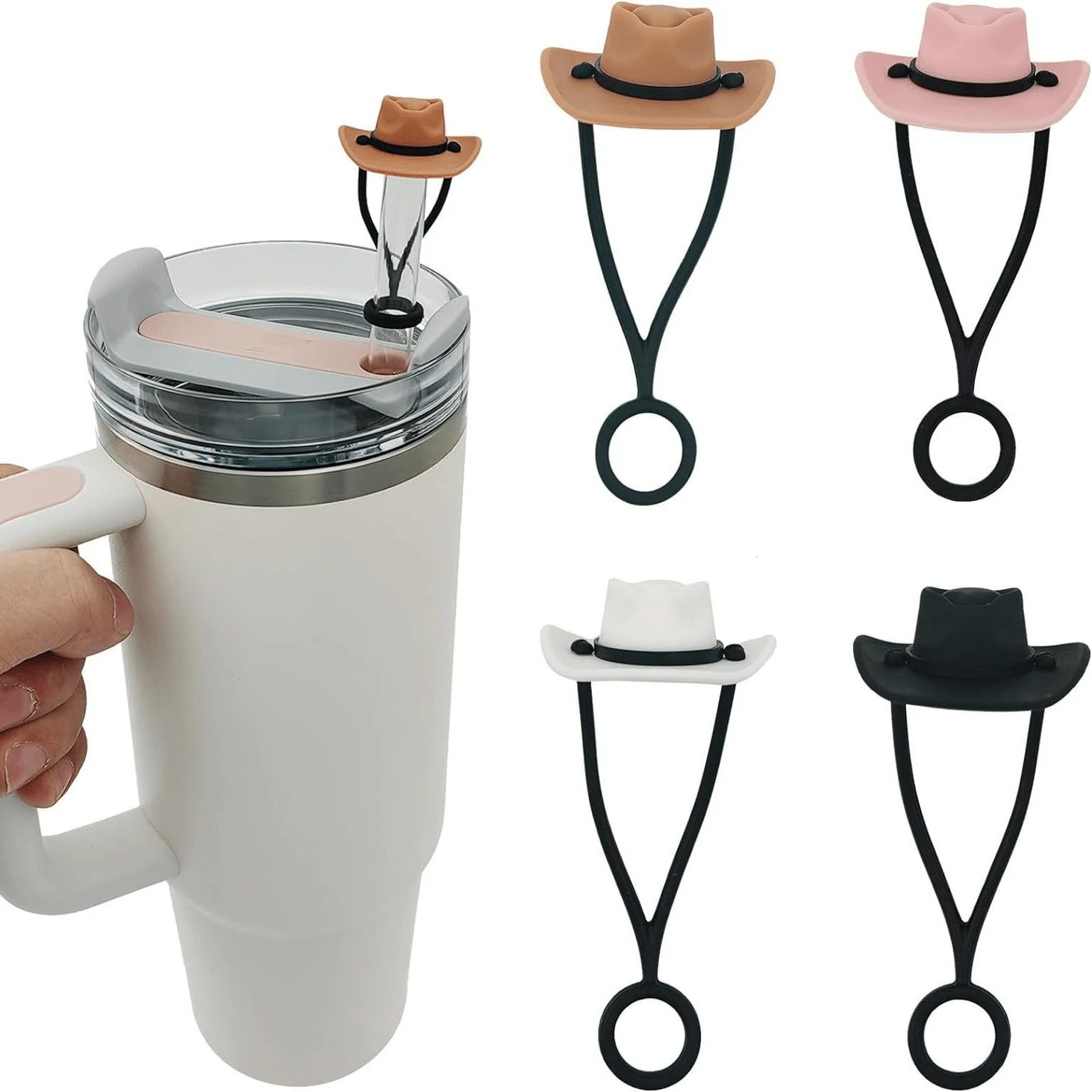 4pcs Straw Caps, Compatible With Cups, Silicone Straw Caps, Cowboy Hat Design, Suitable For 10mm (0.4 Inch) Straws, Cute Women's Gift