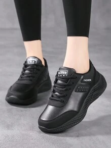 女士休闲运动鞋，黑色低帮舒适真皮运动鞋，春秋季时尚休闲运动鞋 - 黑色 - 查看 3