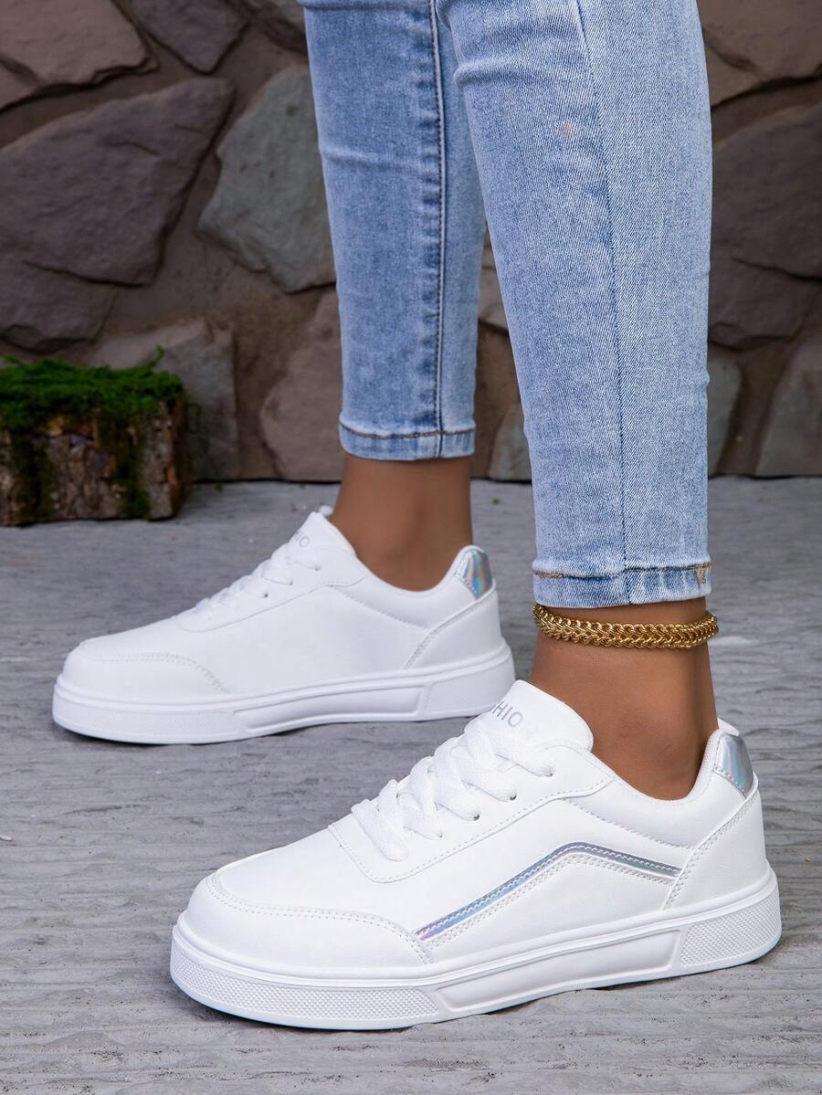 女士白色休闲帆布鞋运动鞋春夏新款学生返校季大码 36-42 - 白色 - 查看 1