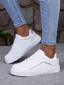 女士白色休闲帆布鞋运动鞋春夏新款学生返校季大码 36-42 - 白色 - 查看 2