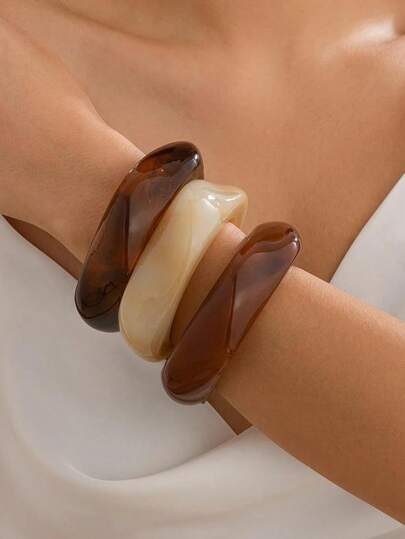 3pcs Exaggerated Asymmetrical Translucent Acrylic Bracelet For Women