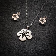 1PC Stainless Steel Korean Cute Little Flower Earrings Necklace Set Ladies Sweet Statement Spray Painted Metal Flower Party Birthday Jewelry Valentines,Mom,Mother,Mother's Day,Gift