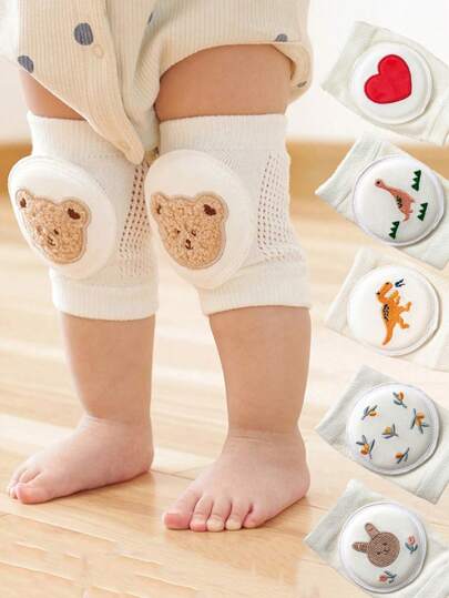 1對寶寶爬行護膝，刺繡設計，防滑透氣網眼材質，適用於0-3歲嬰兒爬行、學步，以及戶外/室內活動和防滑保護