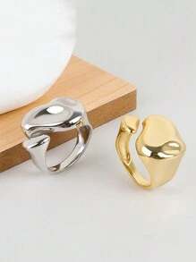 1pc Minimalist Chunky Ripple Wave Wide Opening Finger Ring - Adjustable - View 1