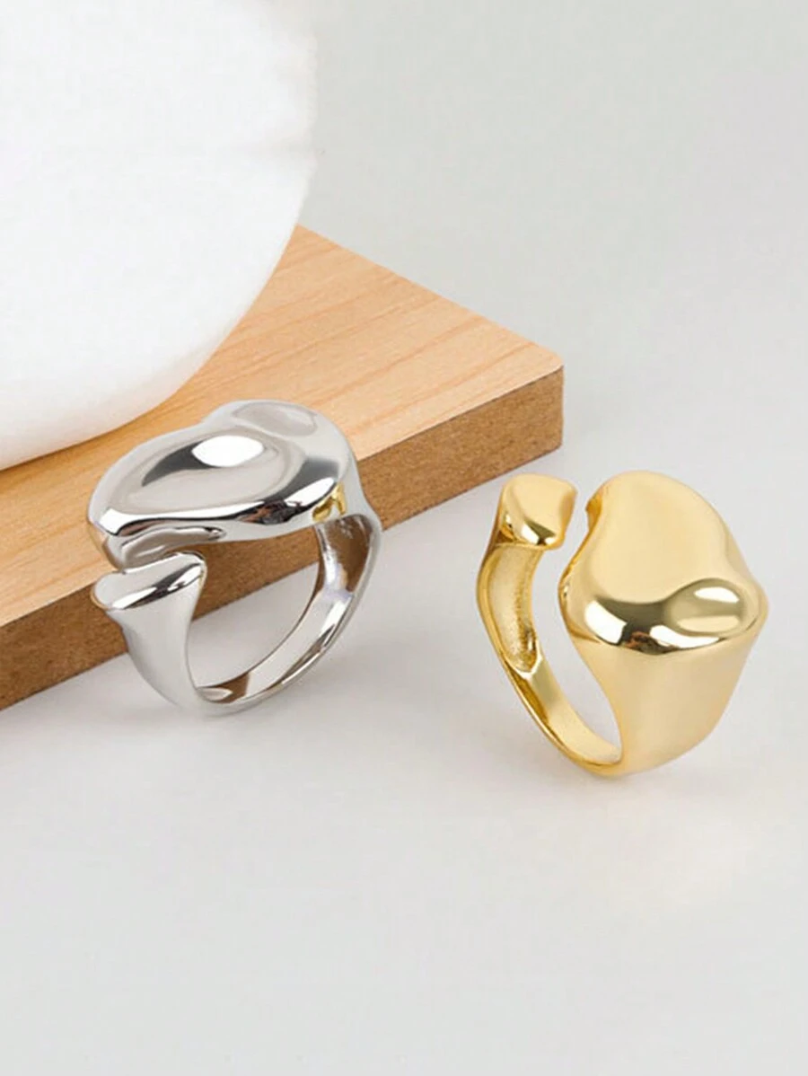 1pc Minimalist Chunky Ripple Wave Wide Opening Finger Ring - Adjustable - View 1
