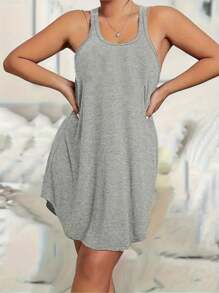 Bộ 3 váy ngủ cổ tròn không tay màu trơn thời trang xuân hè cho nữ cỡ lớn, Moo Moo - Nhiều màu - Xem 4